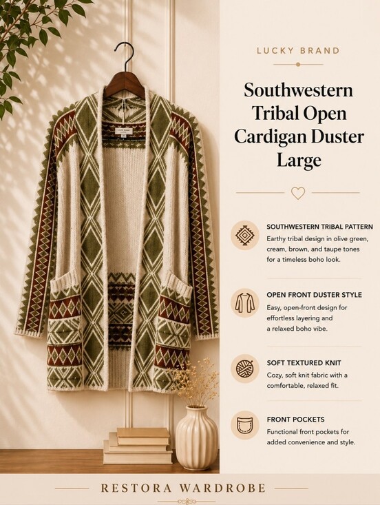 Lucky Brand Sweaters - Lucky Brand Southwestern Geometric Long Cardigan Duster Size Large